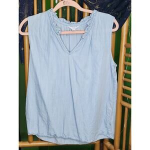 Time and Tru Light Blue Sleeveless Ruffle V-Neck Top Women's Size M